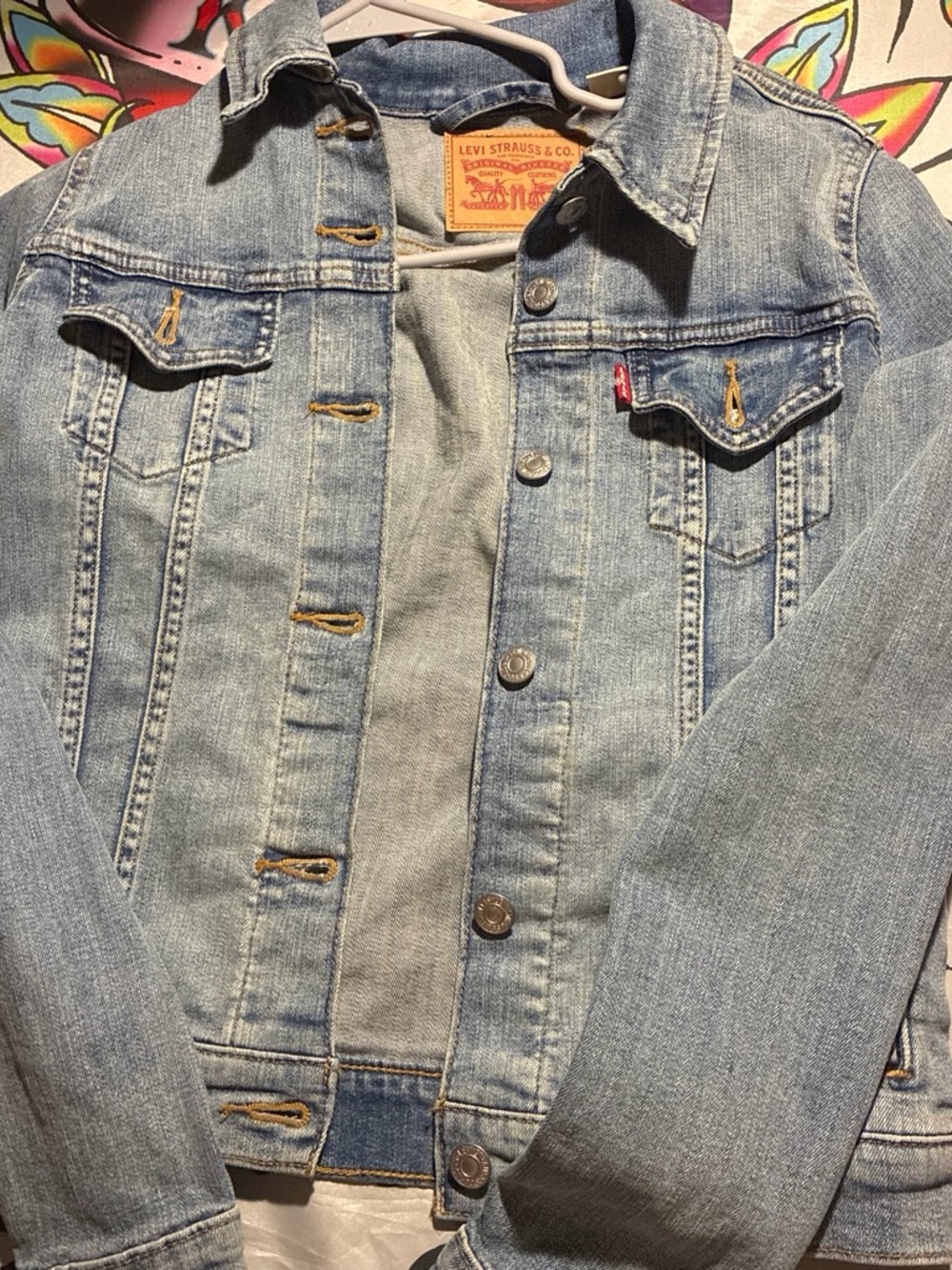 Levi's Blue Denim Trucker Jacket with Tan Leather Patch